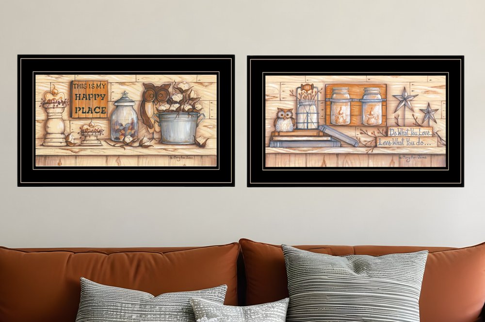 Set Of Two My Happy Place 2 Black Framed Print Wall Art