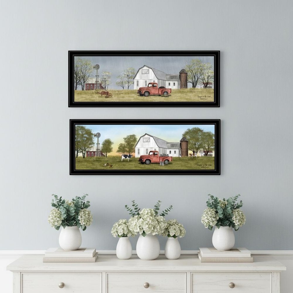 Set Of Two Billy Jacobs Summer or Spring Seasonal Black Frame Black Framed Print Wall Art