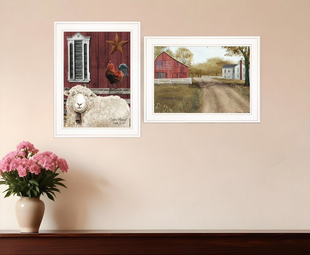 Set Of Two Good Morning 1 White Framed Print Wall Art