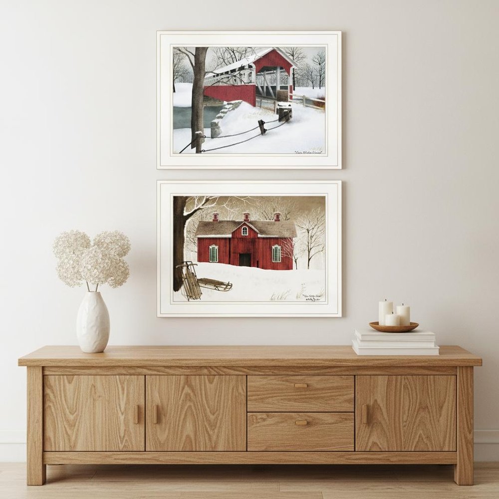 Set Of Two Winter Evening 1 White Framed Print Wall Art