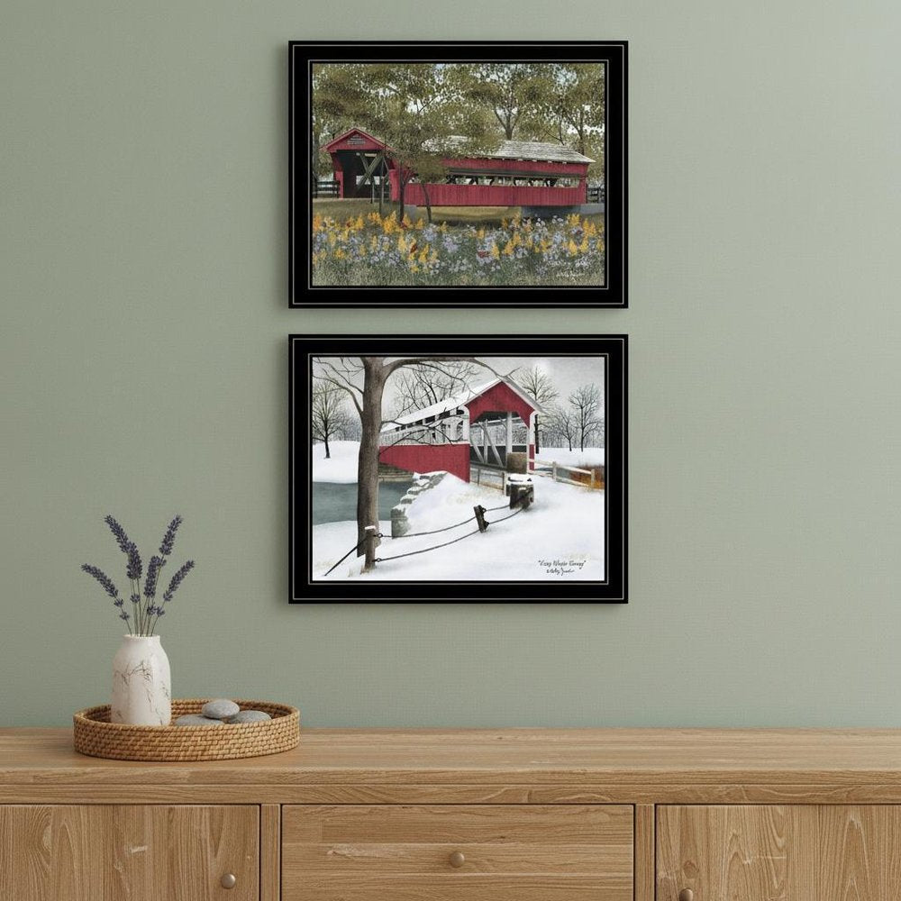Set Of Two Covered Bridge Collection II 2 Black Framed Print Wall Art