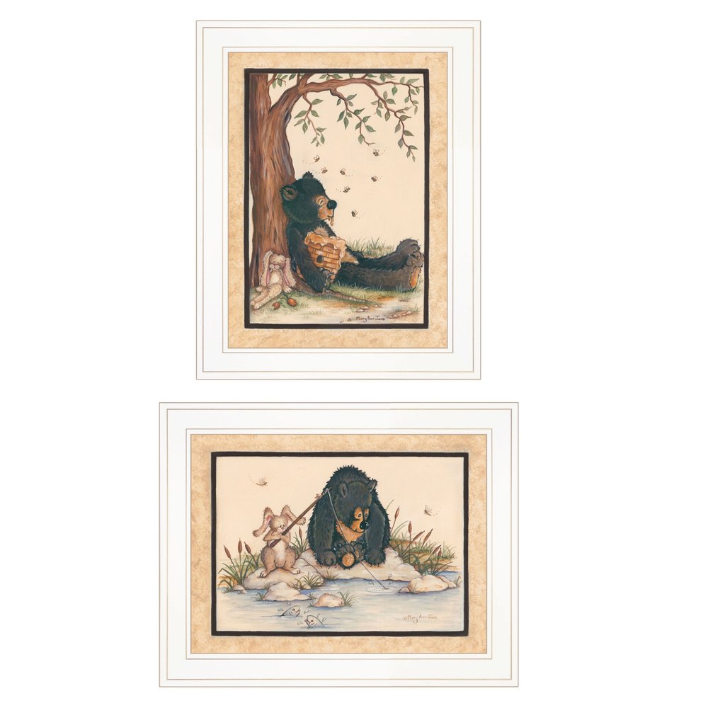 Set Of Two Gone Fishing 1 White Framed Print Wall Art