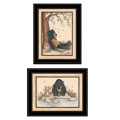 Set Of Two Gone Fishing 2 Black Framed Print Wall Art