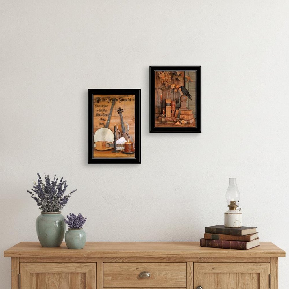 Set Of Two Music or Nevermore 2 Black Framed Print Wall Art