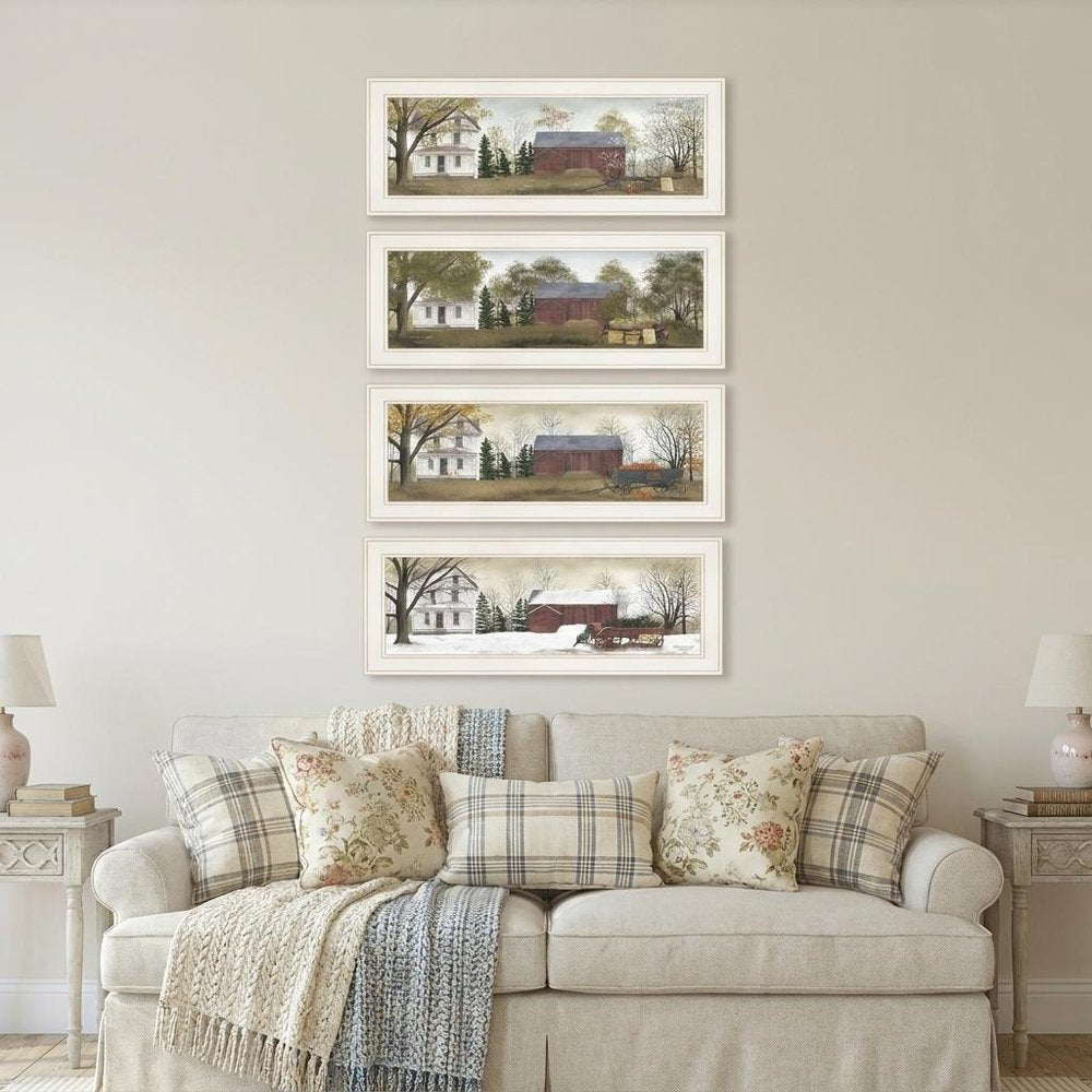 Set Of Four Seasons on the Farm White Framed Prints Wall Art