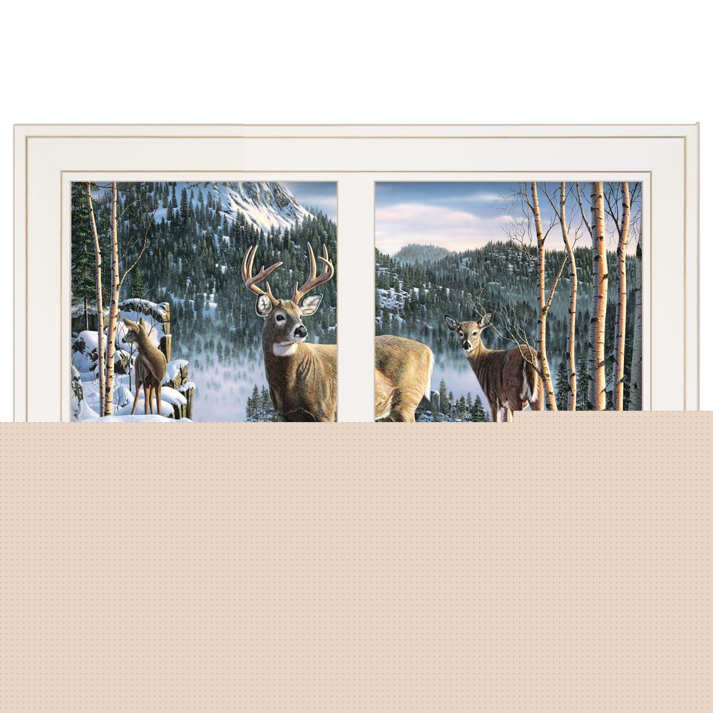Morning View Deer 3 White Framed Print Wall Art
