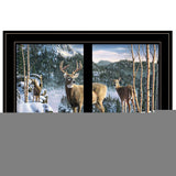 Morning View Deer 4 Black Framed Print Wall Art