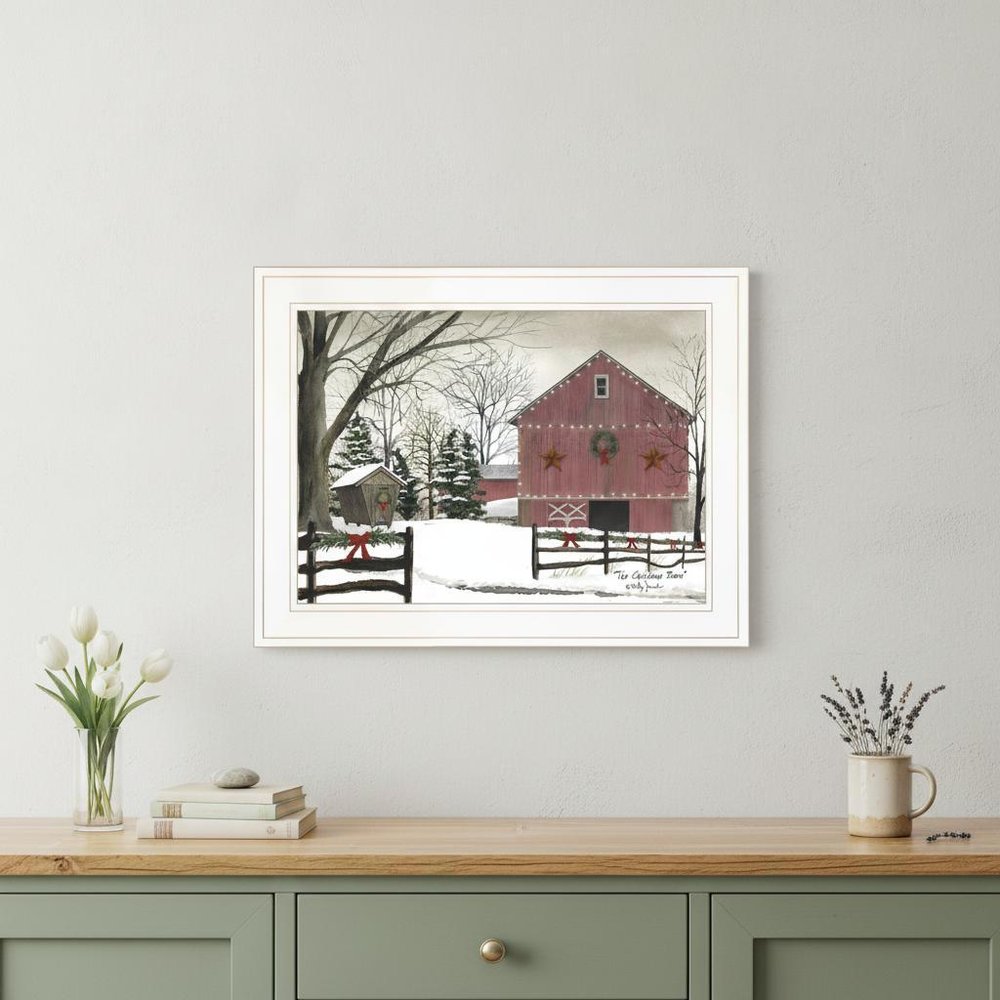 Christmas Barn 1 White Framed Print Wall Art