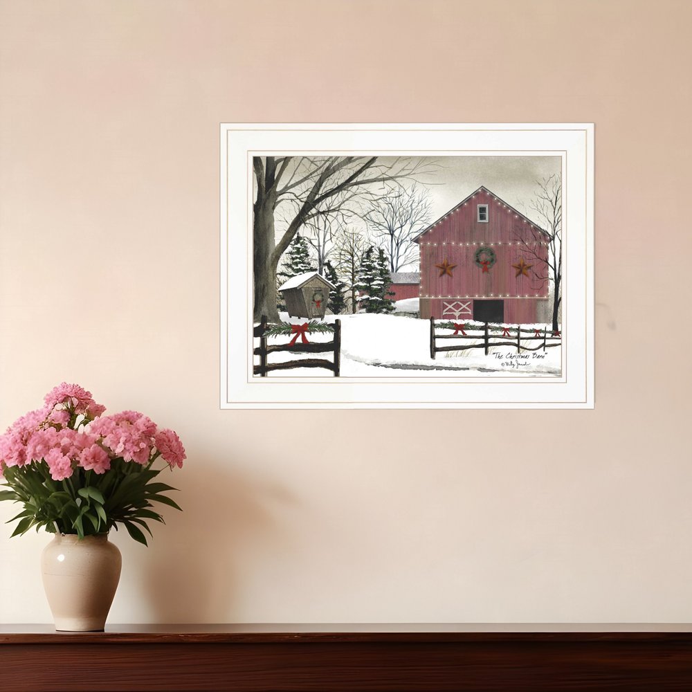 Christmas Barn 1 White Framed Print Wall Art