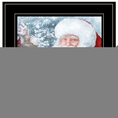 Santa with Lantern 2 Black Framed Print Wall Art