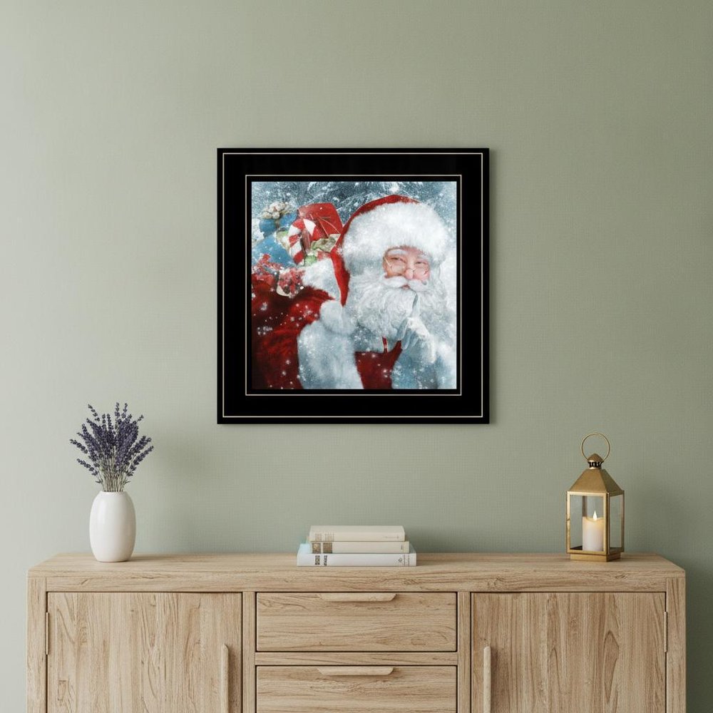 Santa with Presents 2 Black Framed Print Wall Art