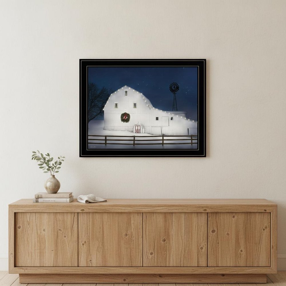 Christmas Starry Night 2 Black Framed Print Wall Art