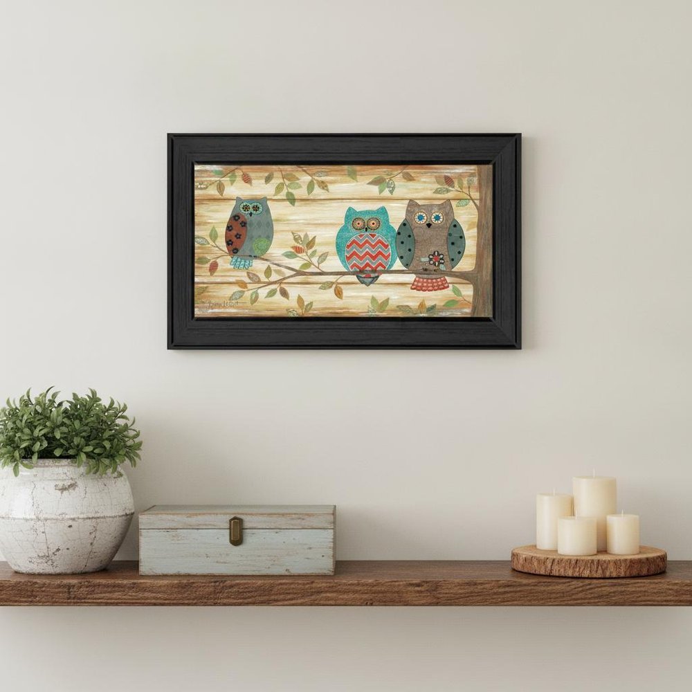 Three Wise Owls 3 Black Framed Print Wall Art