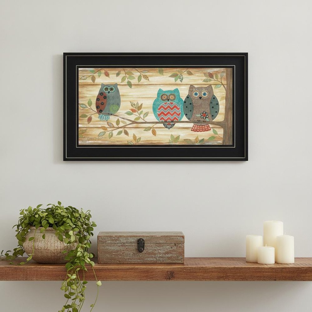 Three Wise Owls 4 Black Framed Print Wall Art
