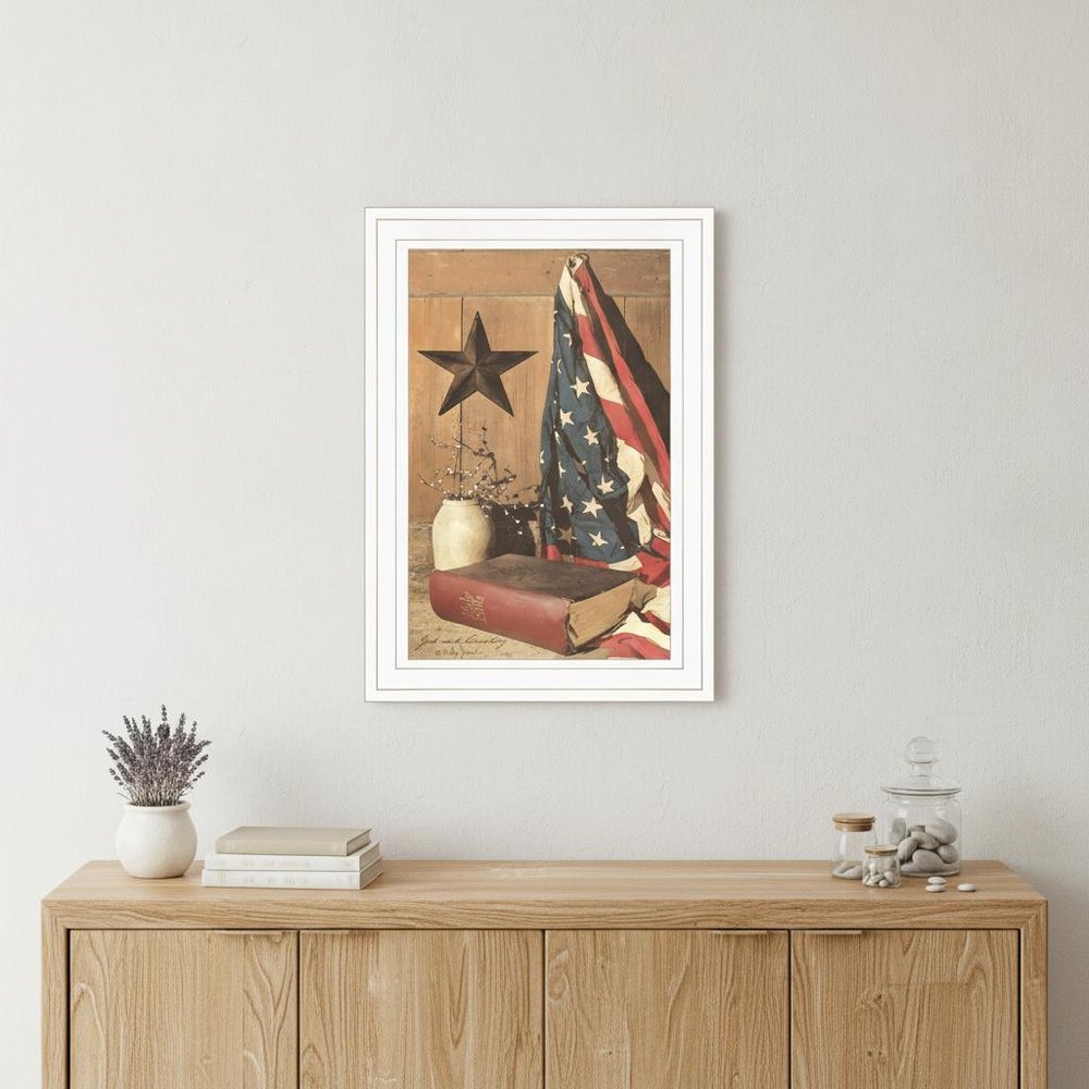 God and Country 1 White Framed Print Wall Art