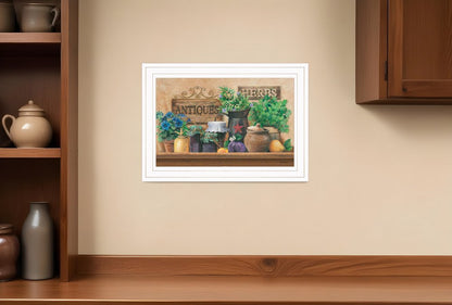 Antiques and Herbs 1 White Framed Print Kitchen Wall Art