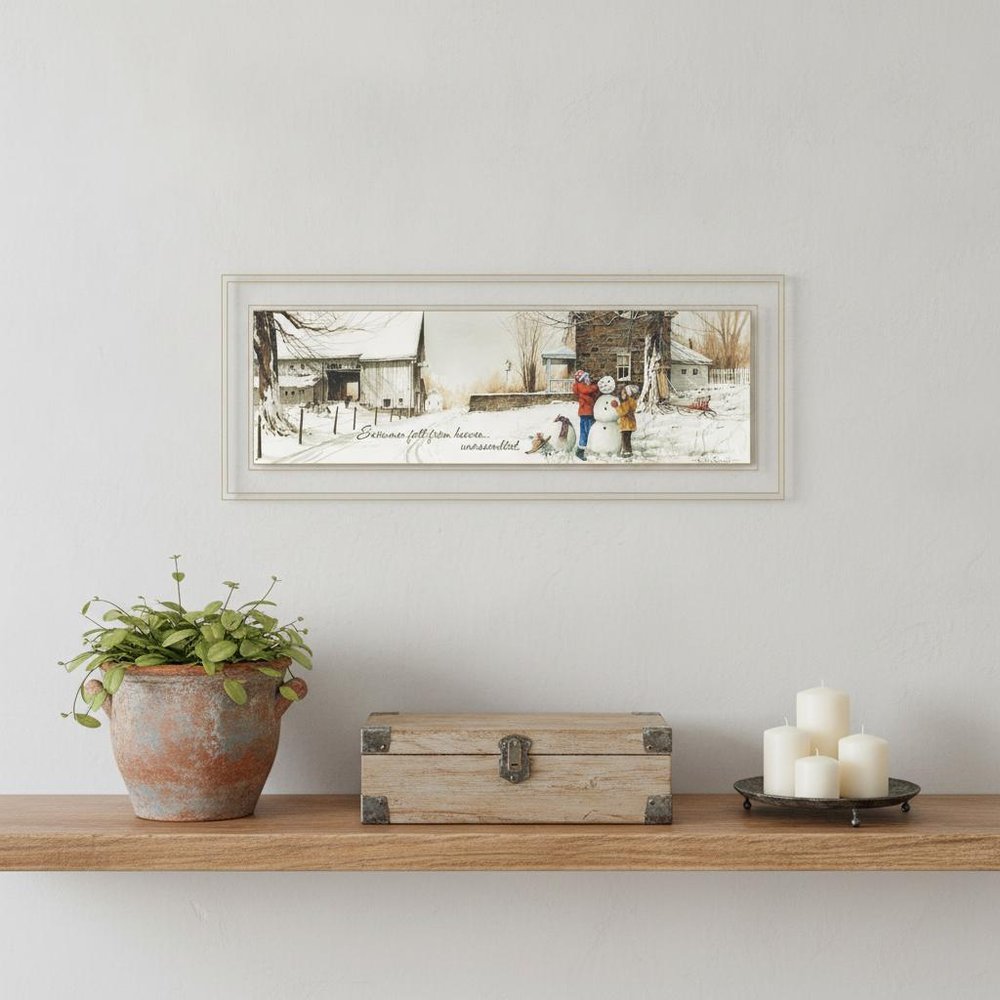 Snowmen from Heaven 2 White Framed Print Wall Art