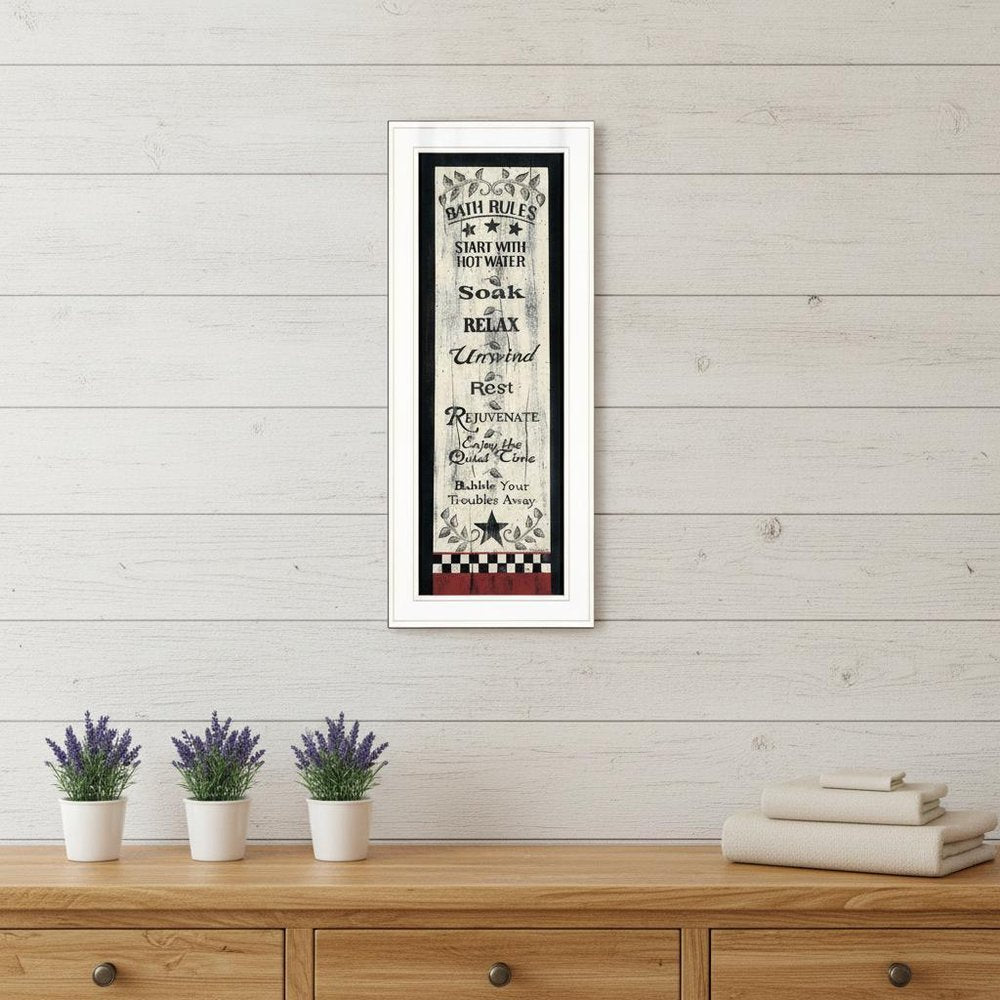 Bath Rules 4 White Framed Print Bathroom Wall Art