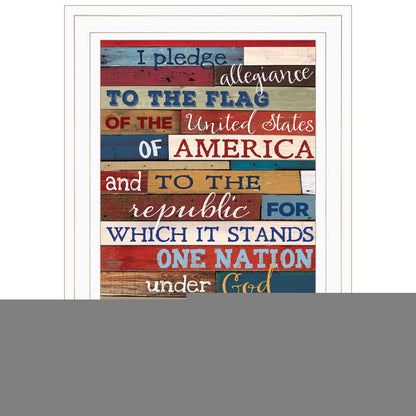 Red White and Blue Pledge Of Allegiance White Framed Print Wall Art