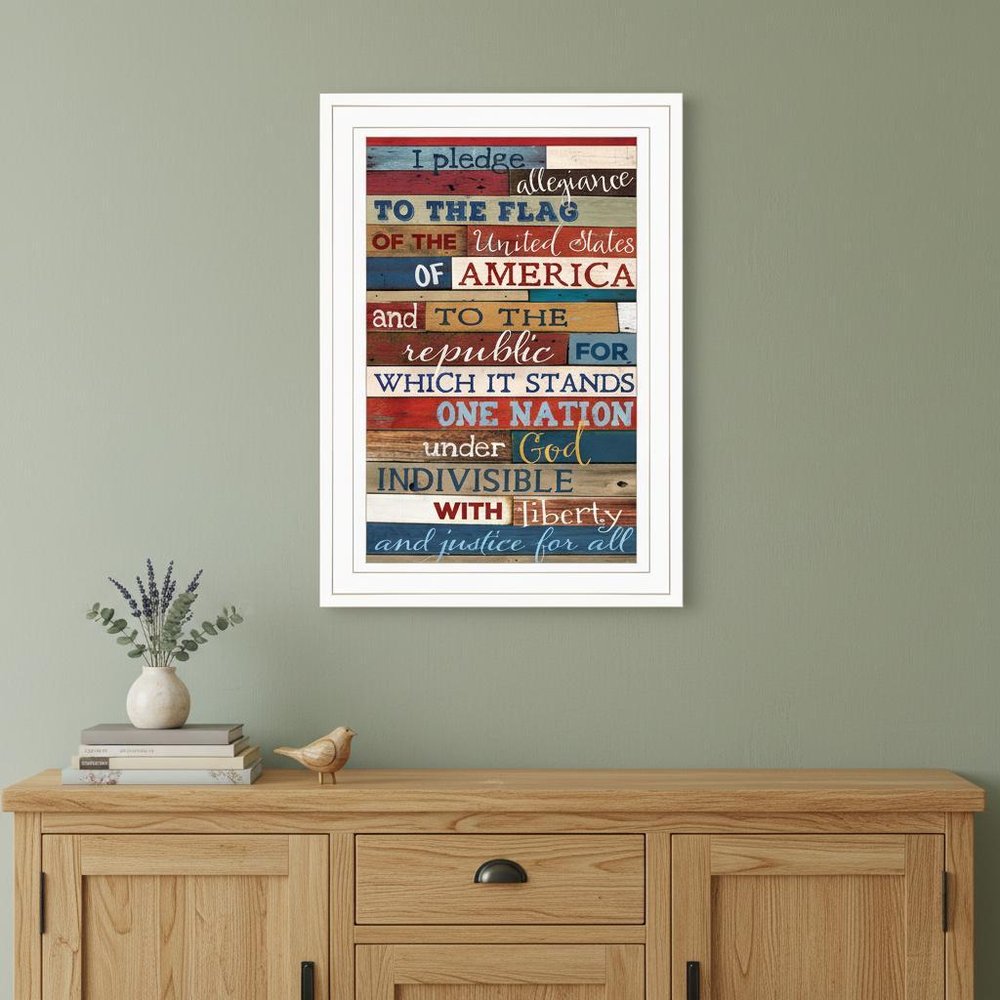 Red White and Blue Pledge Of Allegiance White Framed Print Wall Art