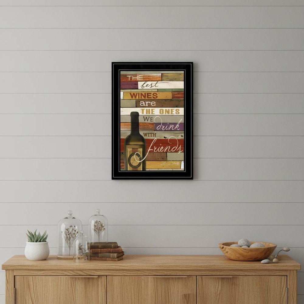 Wine With Friends Black Framed Print Wall Art
