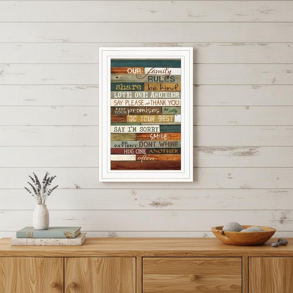 Our Family Rules 2 White Framed Print Wall Art