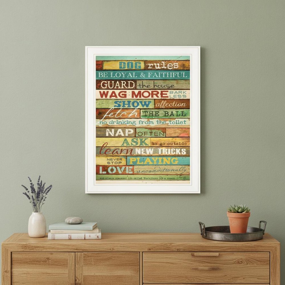 Dog Rules 5 White Framed Print Wall Art