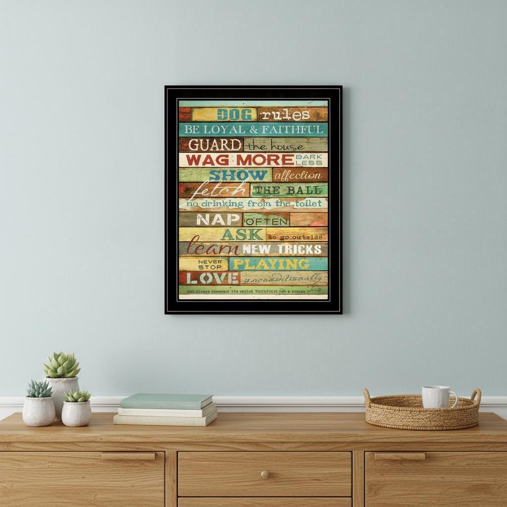 Dog Rules 7 Black Framed Print Wall Art