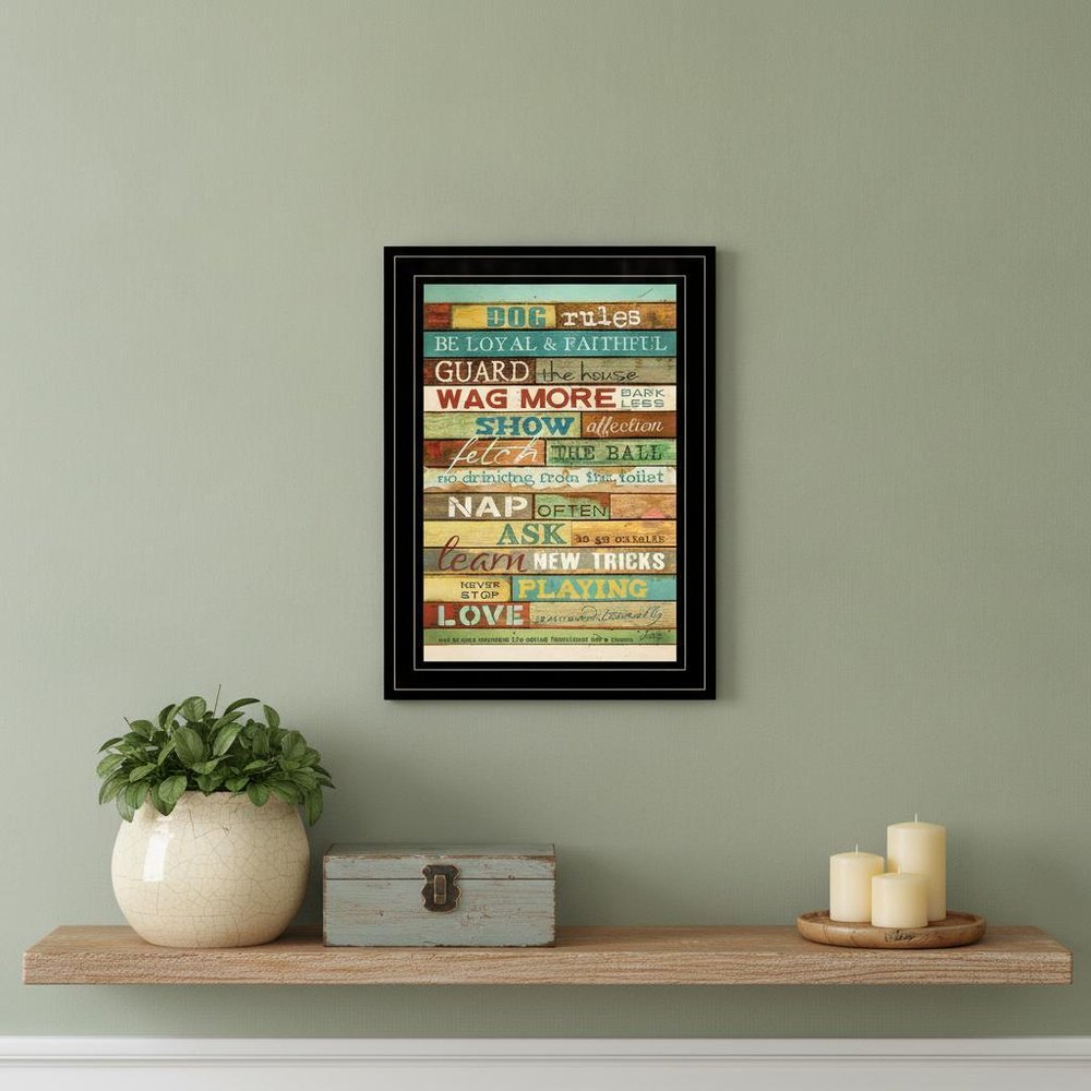 Dog Rules 4 Black Framed Print Wall Art