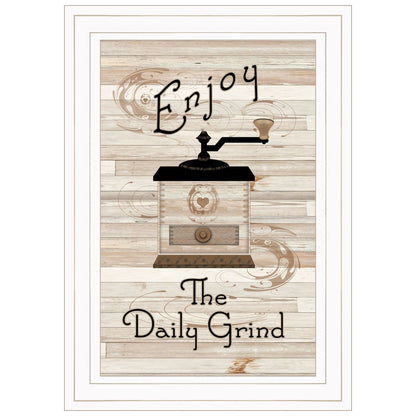 Enjoy the Daily Grind 1 White Framed Print Kitchen Wall Art