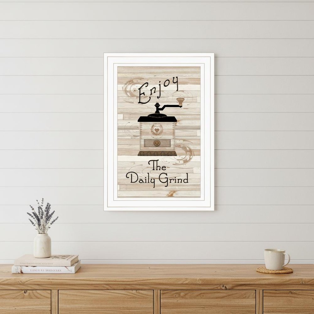 Enjoy the Daily Grind 1 White Framed Print Kitchen Wall Art
