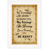BEE HAPPY White Framed Print Wall Art