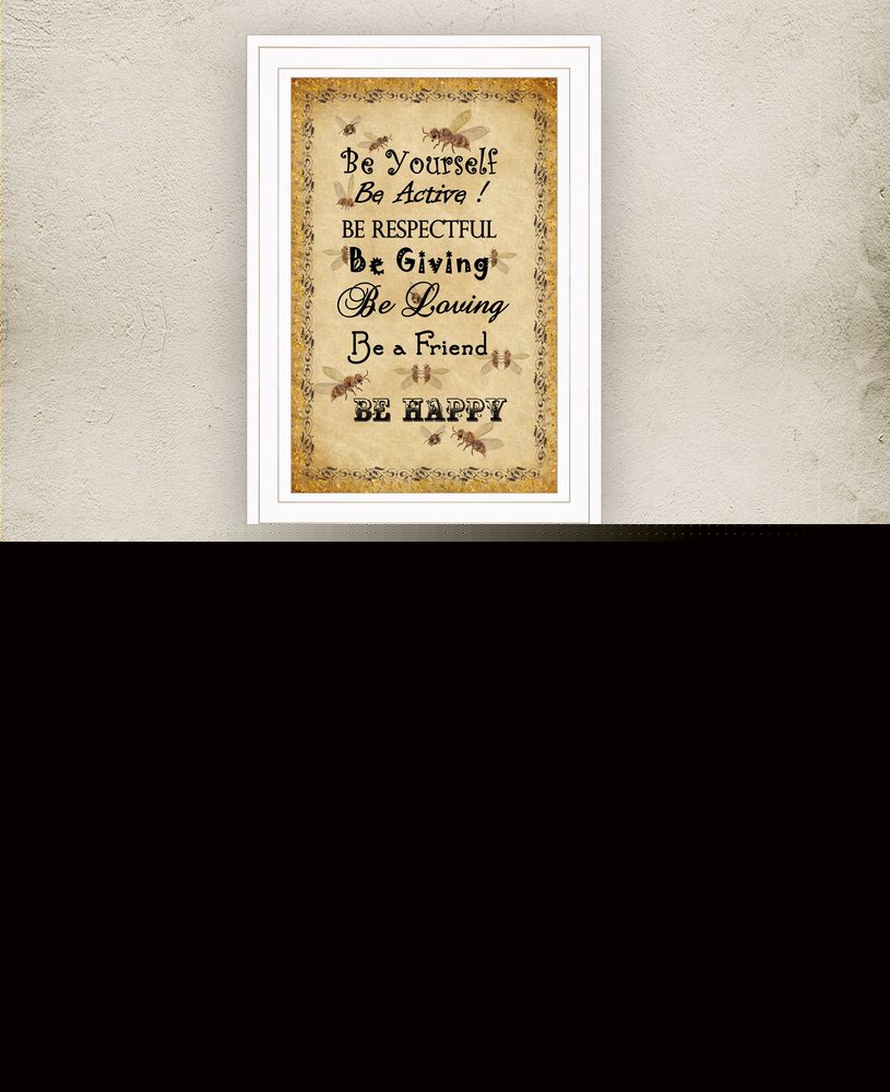 BEE HAPPY White Framed Print Wall Art