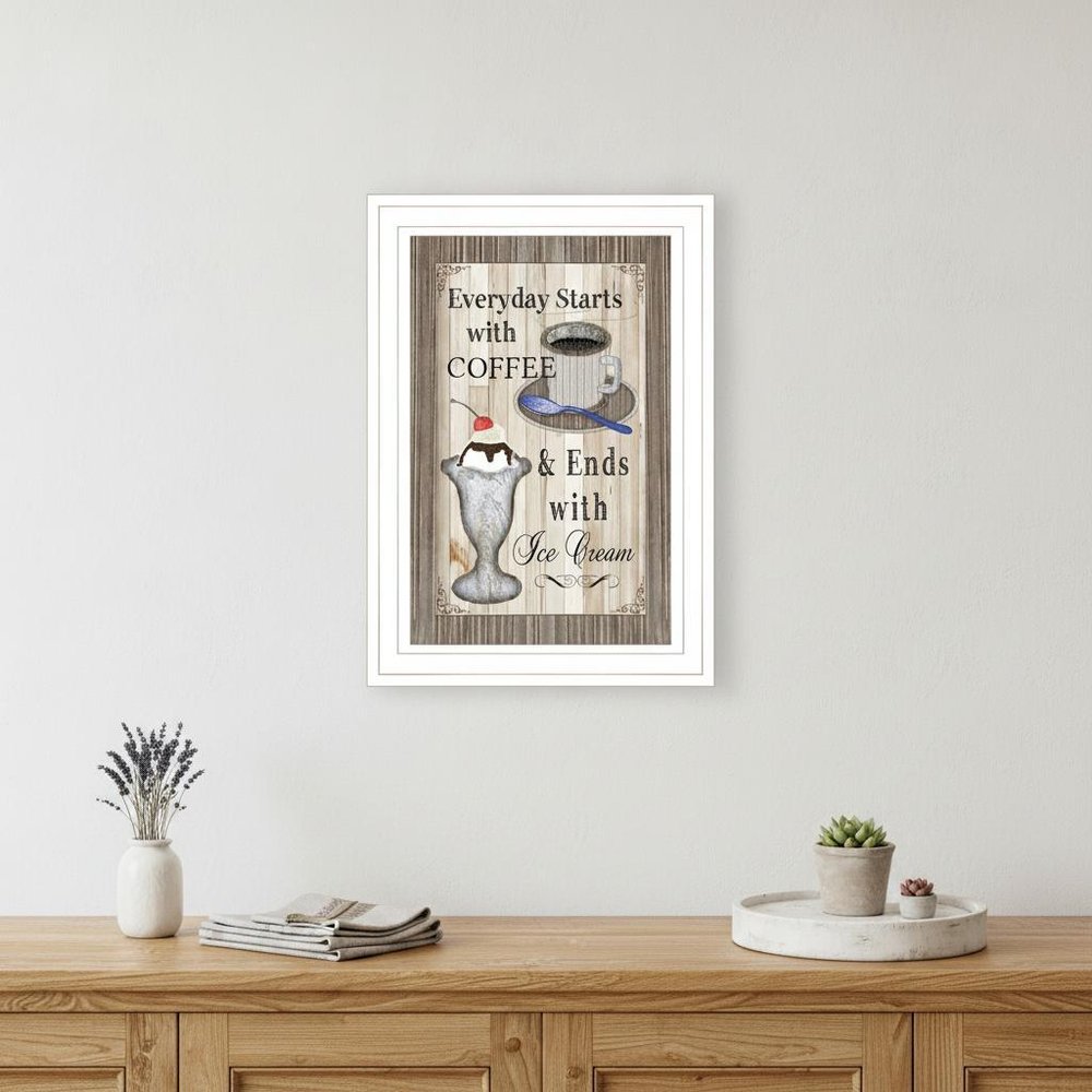 Everyday Starts with Coffee 1 White Framed Print Wall Art