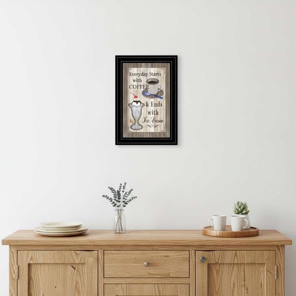Everyday Starts with Coffee 2 Black Framed Print Wall Art