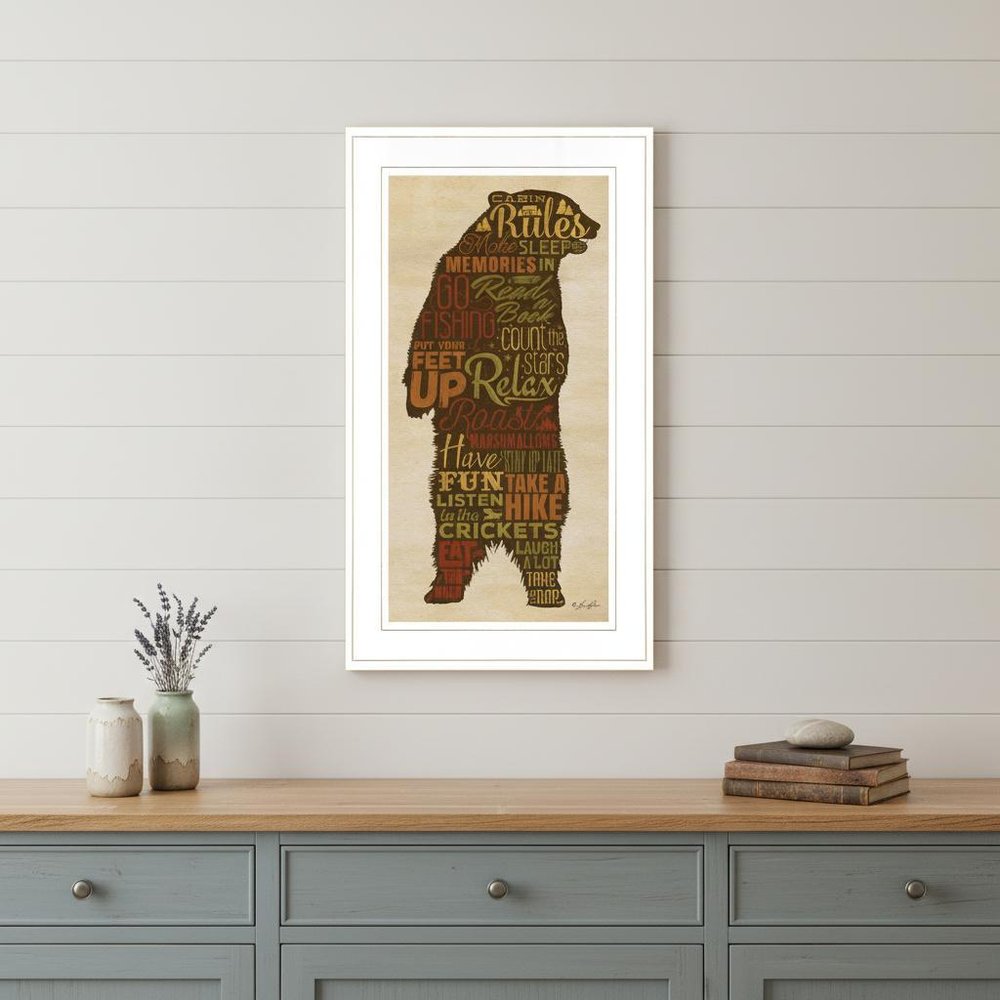 Cabin Rules 3 White Framed Print Wall Art