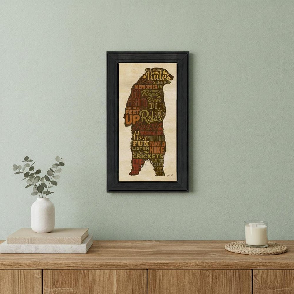 Cabin Rules 4 Black Framed Print Wall Art