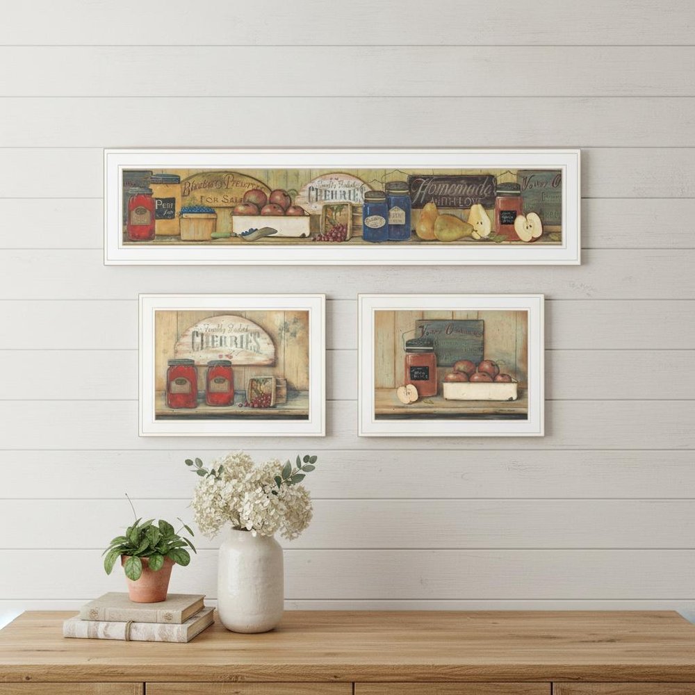Set Of Three Country Kitchen 1 White Framed Print Kitchen Wall Art