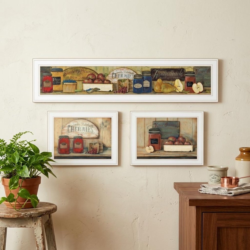 Set Of Three Country Kitchen 1 White Framed Print Kitchen Wall Art