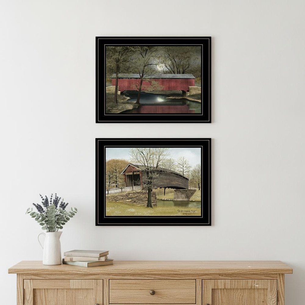 Set Of Two Bridges of 2 Black Framed Print Wall Art