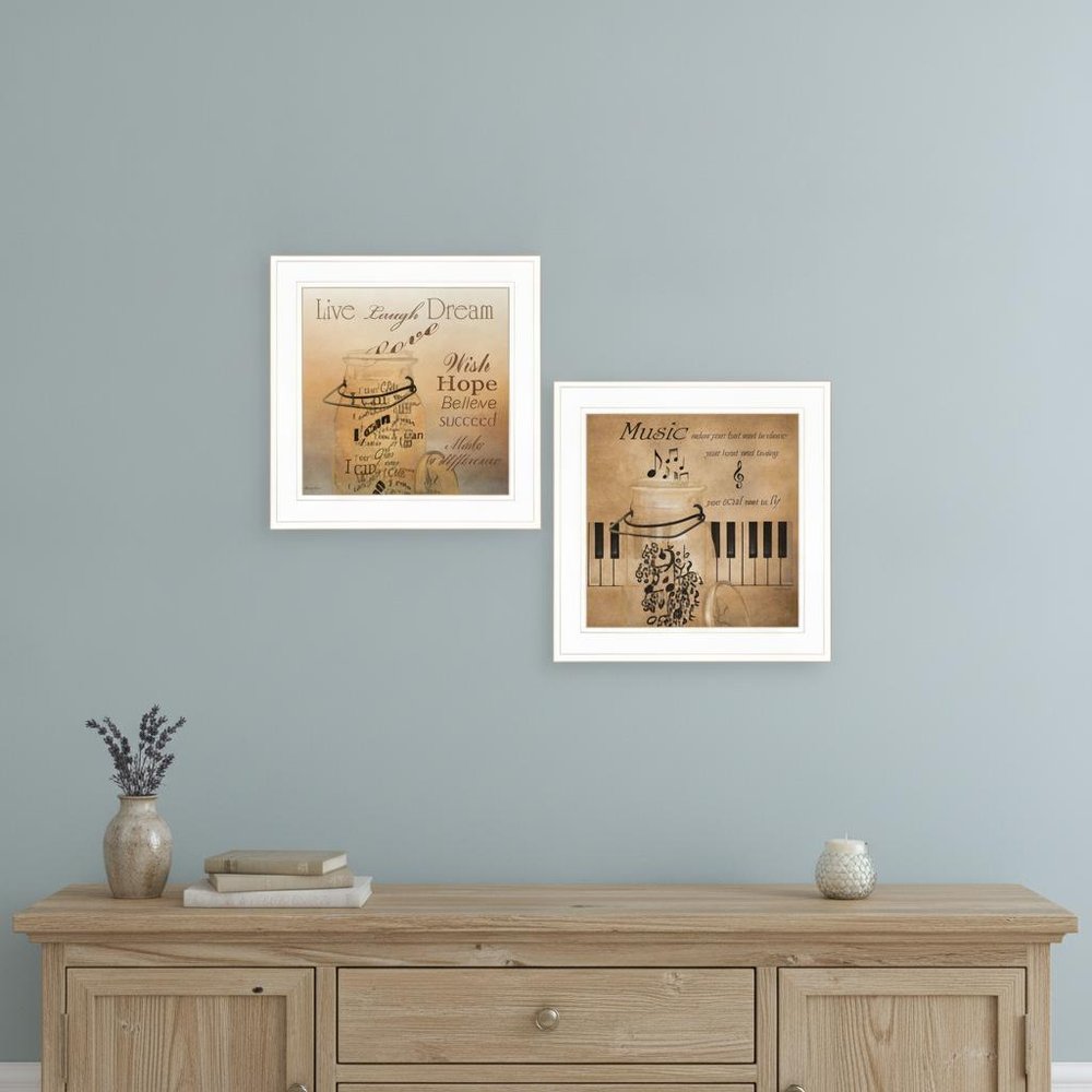 Set Of Two Music 1 White Framed Print Wall Art