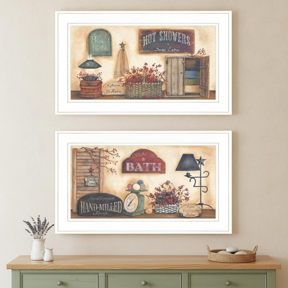Set Of Two Bath 2 White Framed Print Bathroom Wall Art