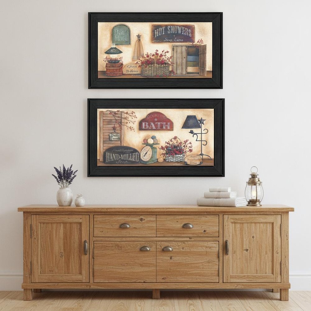 Set Of Two Bath 3 Black Framed Print Bathroom Wall Art