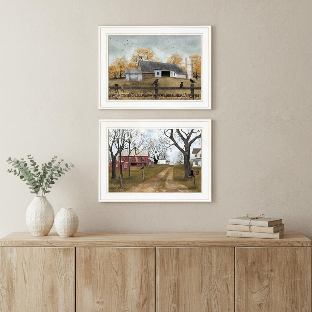 Set Of Two Country Roads 1 White Framed Print Wall Art