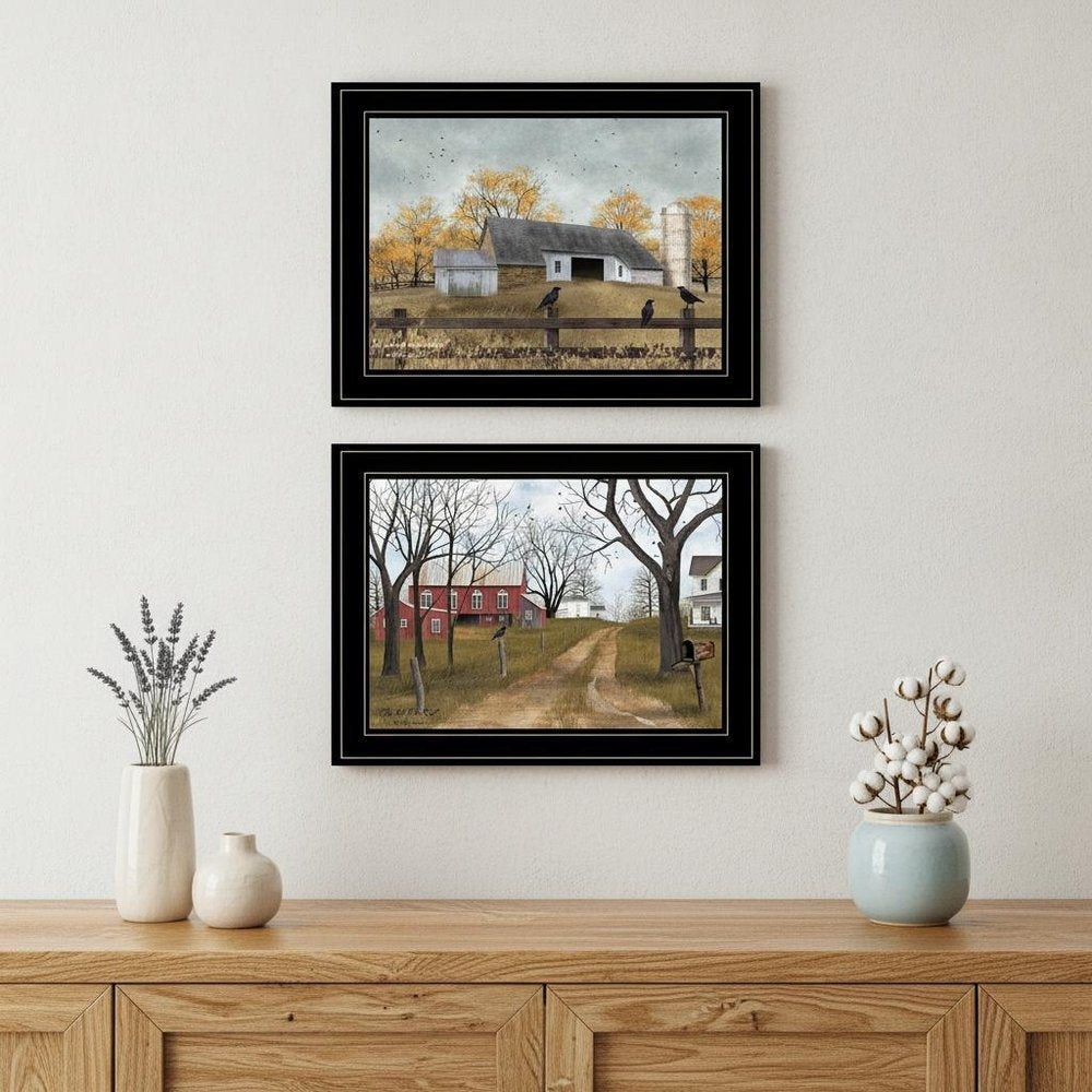 Set Of Two Country Roads 2 Black Framed Print Wall Art
