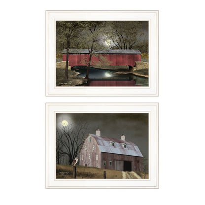 Set Of Two Midnight Moon 1 White Framed Print Wall Art