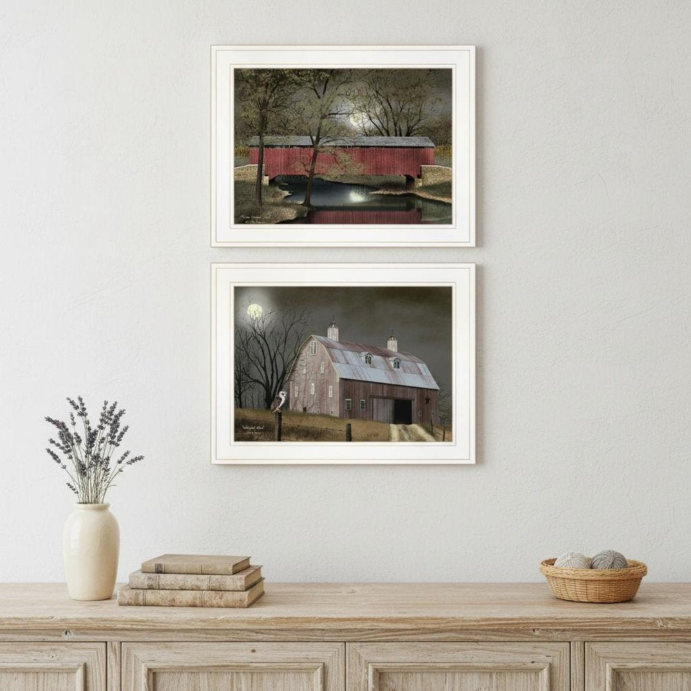 Set Of Two Midnight Moon 1 White Framed Print Wall Art