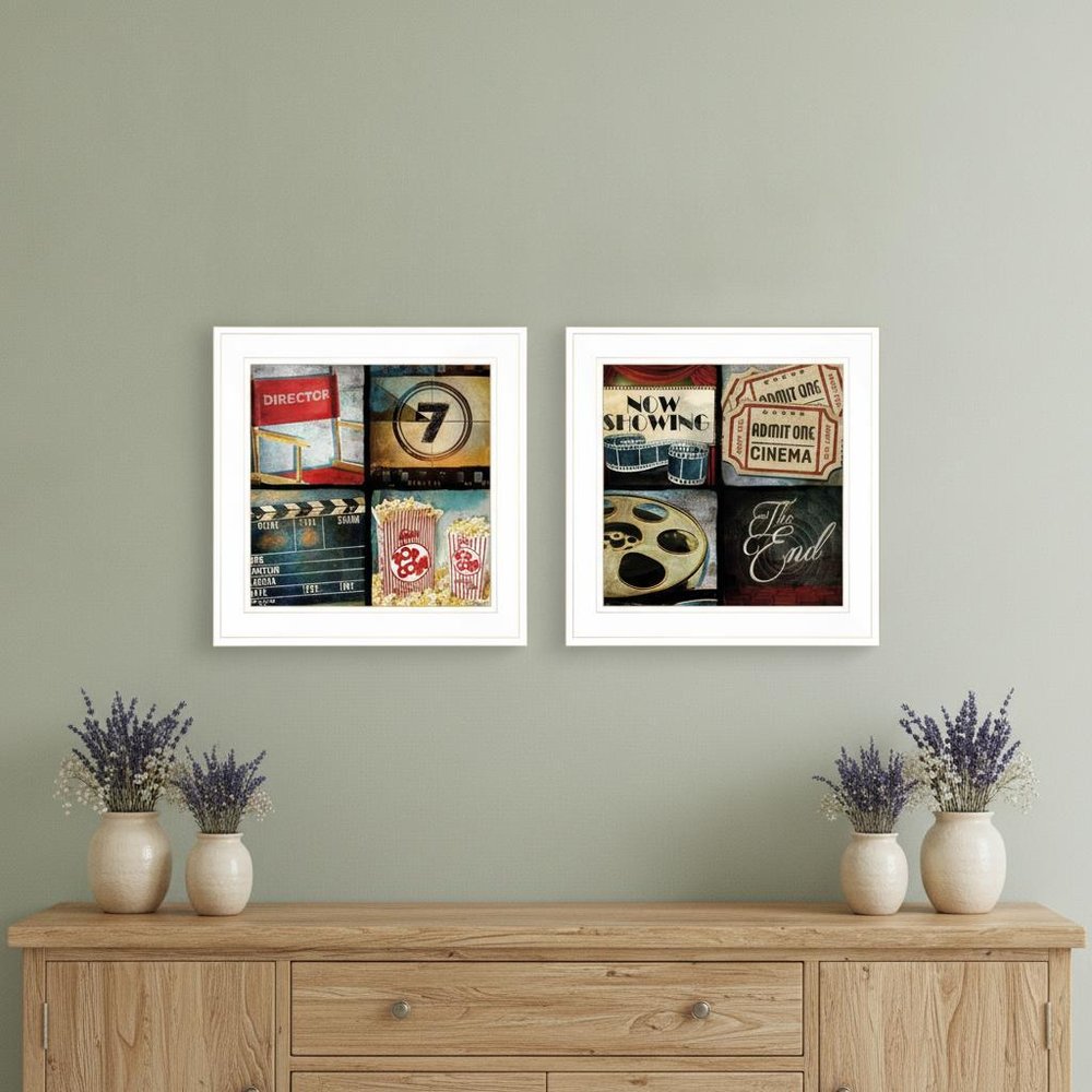 Set Of Two At The Movies 1 White Framed Print Wall Art
