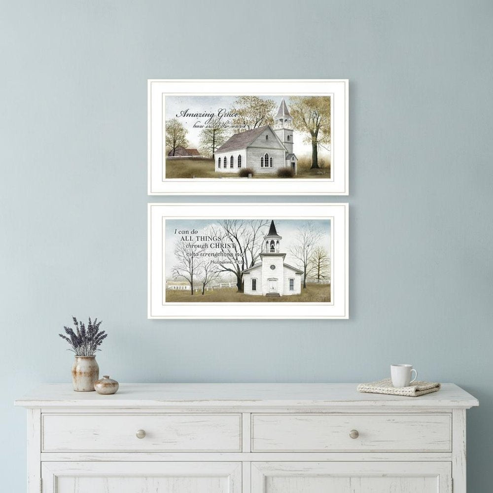 Set Of Two Amazing Grace 2 White Framed Print Wall Art