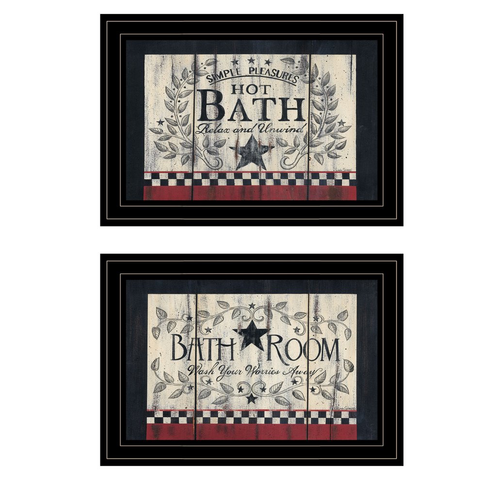 Set Of Two Hot Bath Black Framed Print Bathroom Wall Art